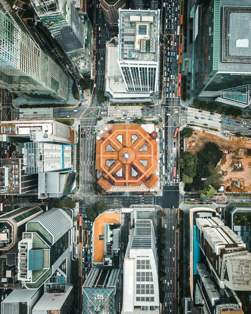 Vue aérienne par drone de bâtiments pour la photographie immobilière
