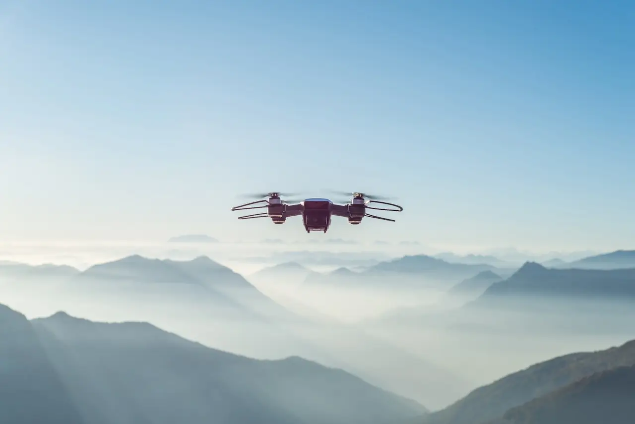 Drone in flight illustrating the rules of the air as applied to drones